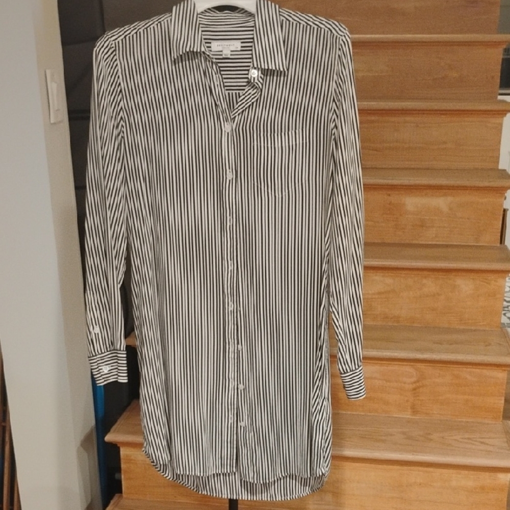 Equipment BlueBlack And White Striped Classic Shirt